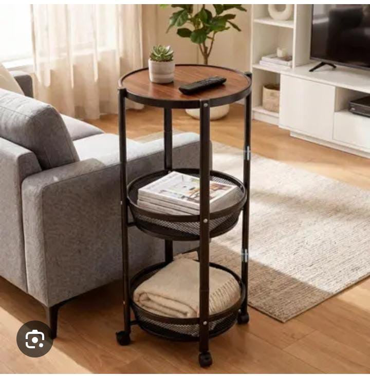 Amoura 3-Tier Rolling Storage & Side Table – Foldable Multi-Purpose Organizer